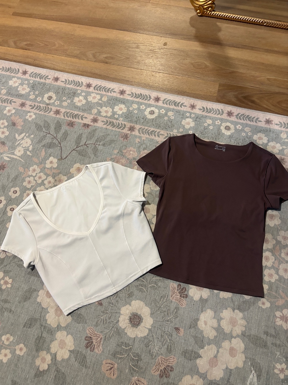 Offline/aerie cream & brown short sleeve tee’s-both size M